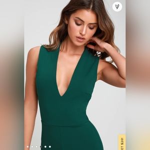 Lulu's Thinking Out Loud Hunter Green Backless Jumpsuit